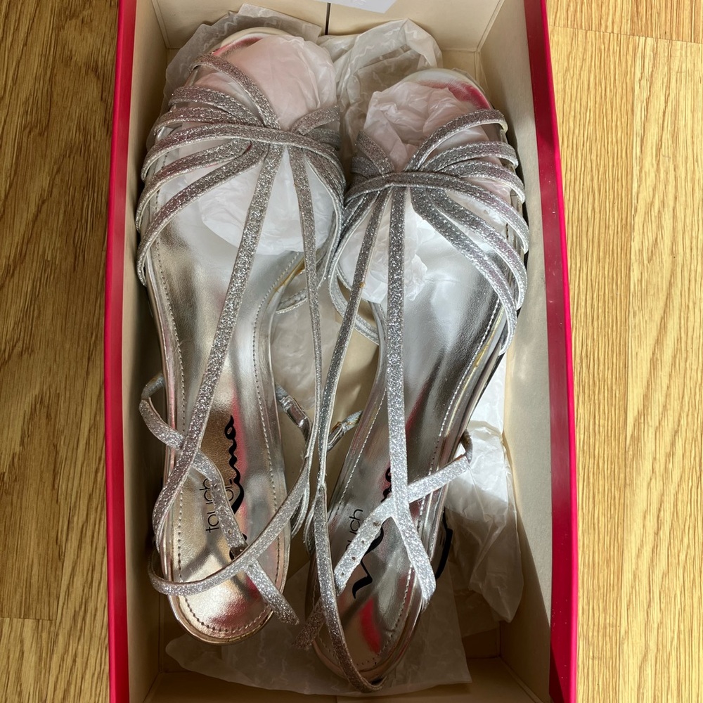 Touch of Nina Shimmering Silver Strappy Heels